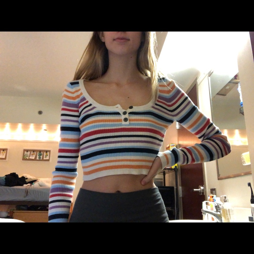 American Eagle Striped Cropped Sweater